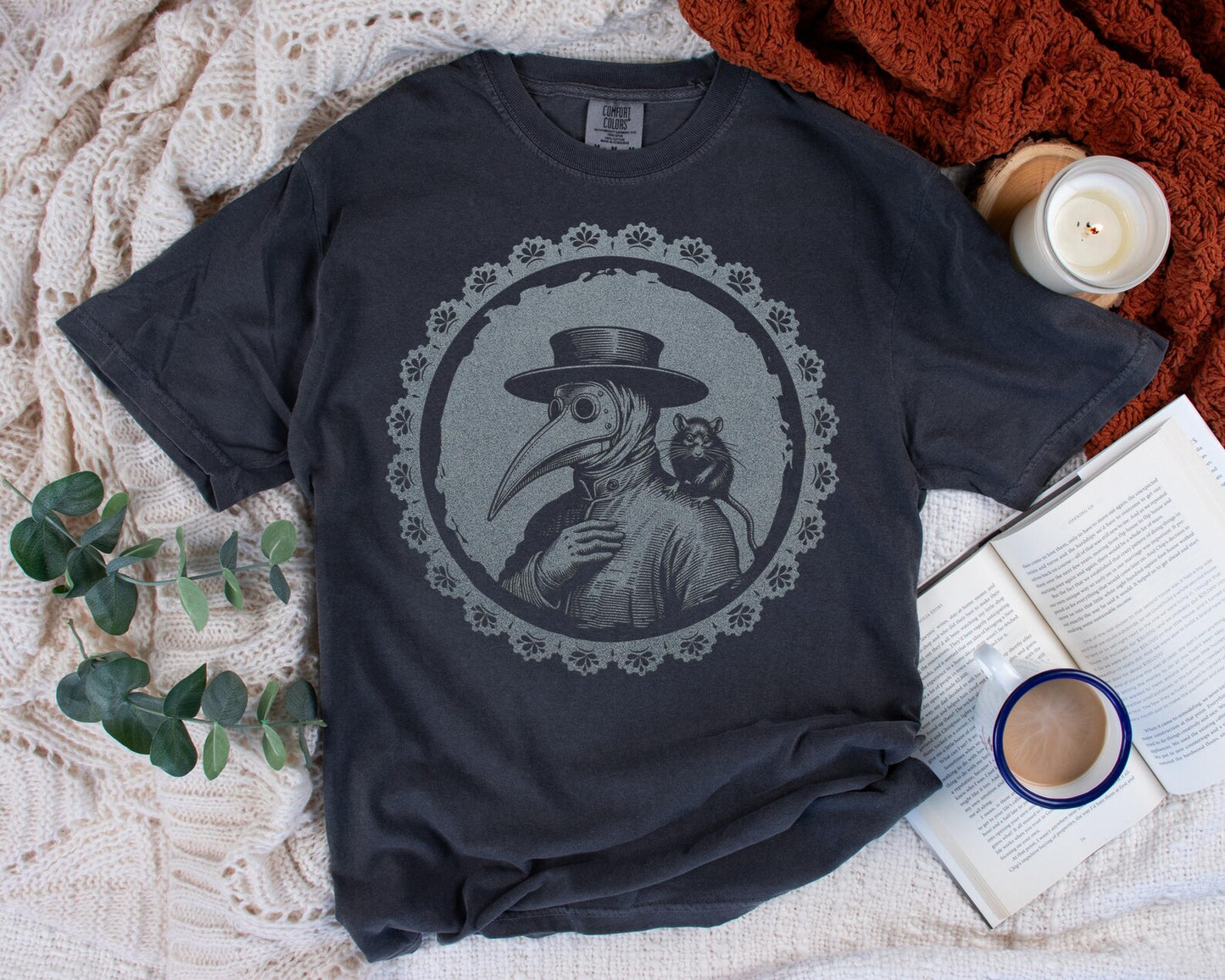 Spooky Gothic Tee – Plague Doctor & Pet Rat Design – Dark Humor