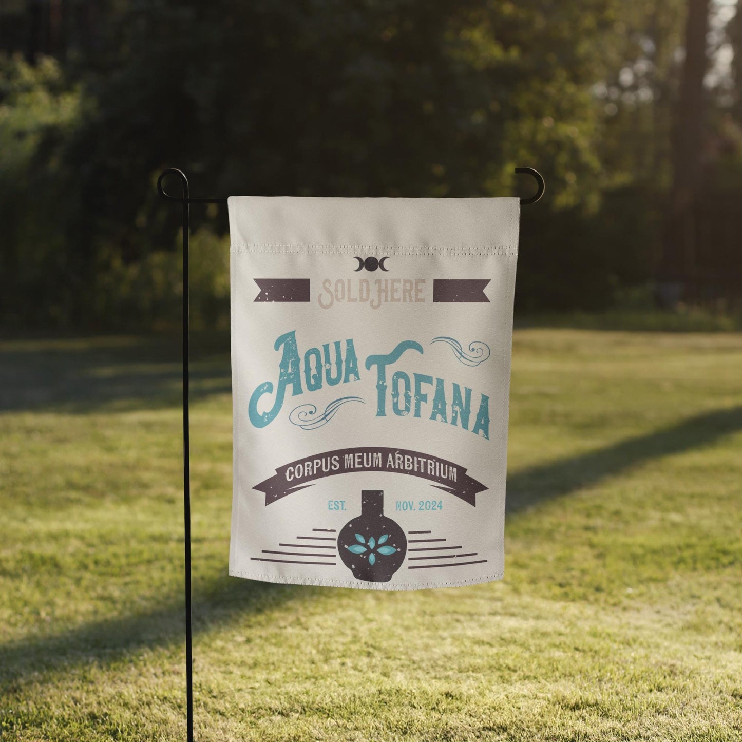 Aqua Tofana for sale Garden Flag ⢠Feminist Sign Flag ⢠Blue Bracelet Ally