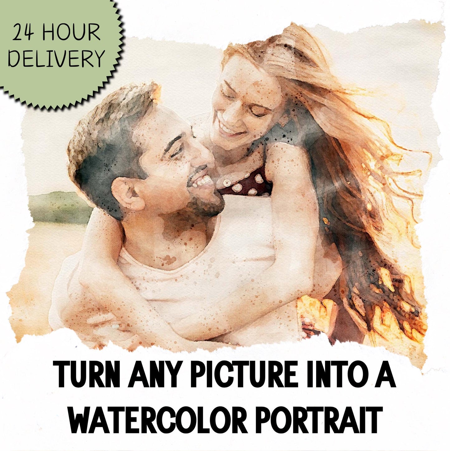 Custom watercolor portrait • Any picture • Engagement Pet Landscape