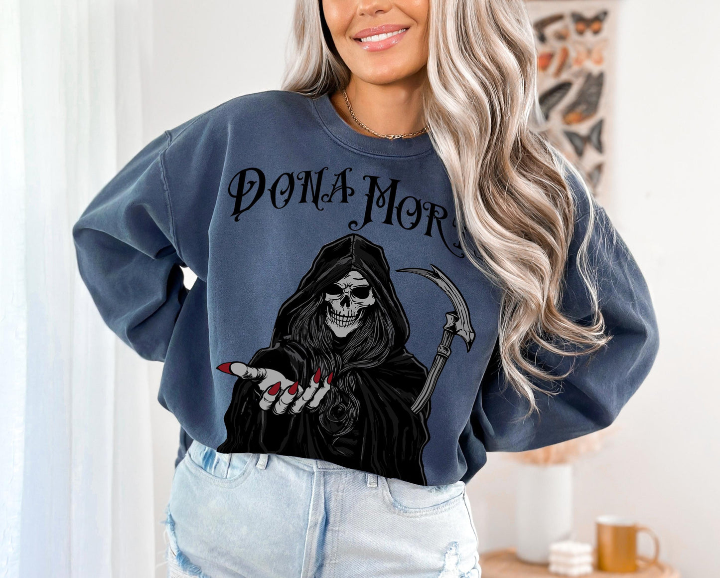Female Grim Reaper - Sweatshirt for Her - Skeleton Skull Manicure - Creepy and Cute