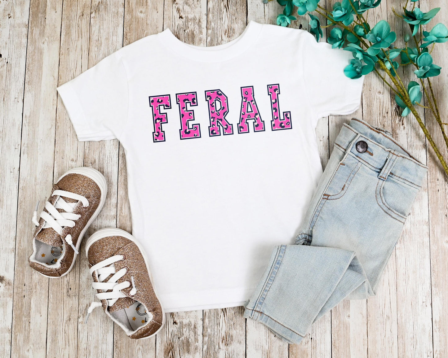 Feral Wild Child - Hot Pink Cheetah - Fun Toddler Youth Kid Shirt