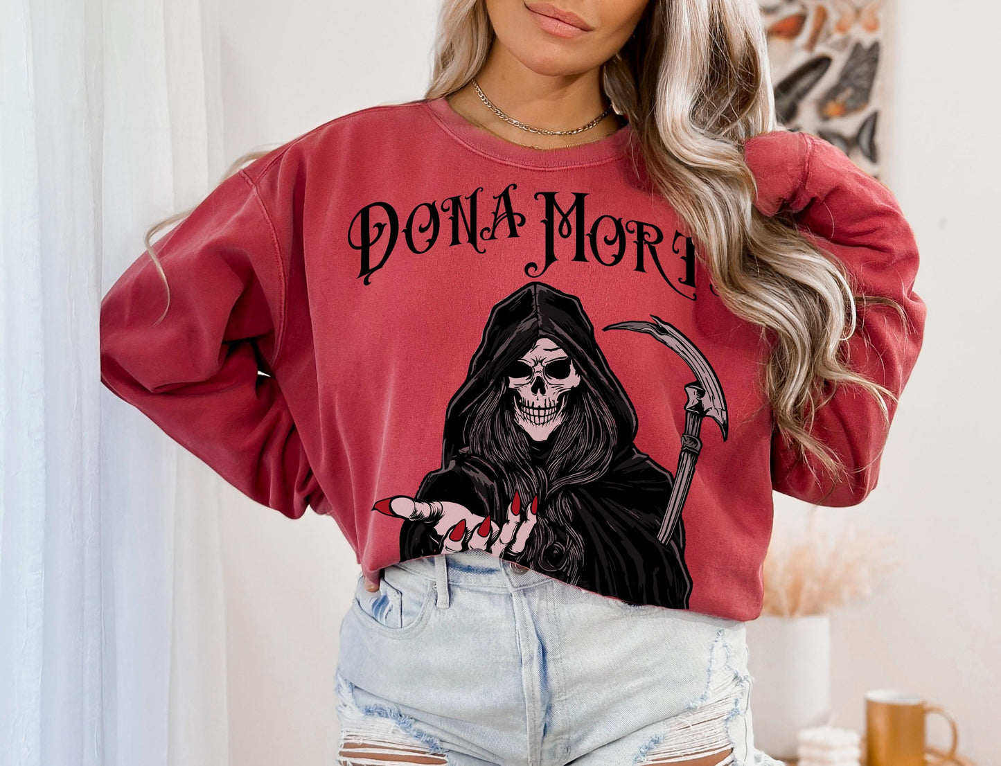 Female Grim Reaper - Sweatshirt for Her - Skeleton Skull Manicure - Creepy and Cute