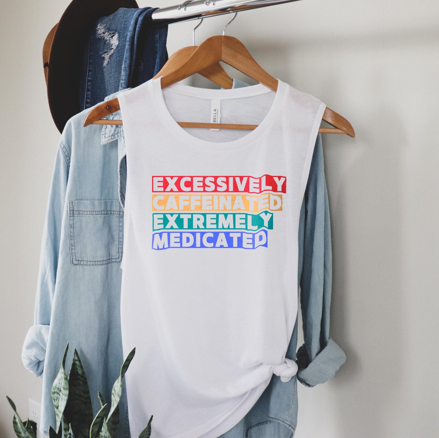 Funny Women Tank Top – Excessively Caffeinated Heavily Medicated – Coffee Lovers