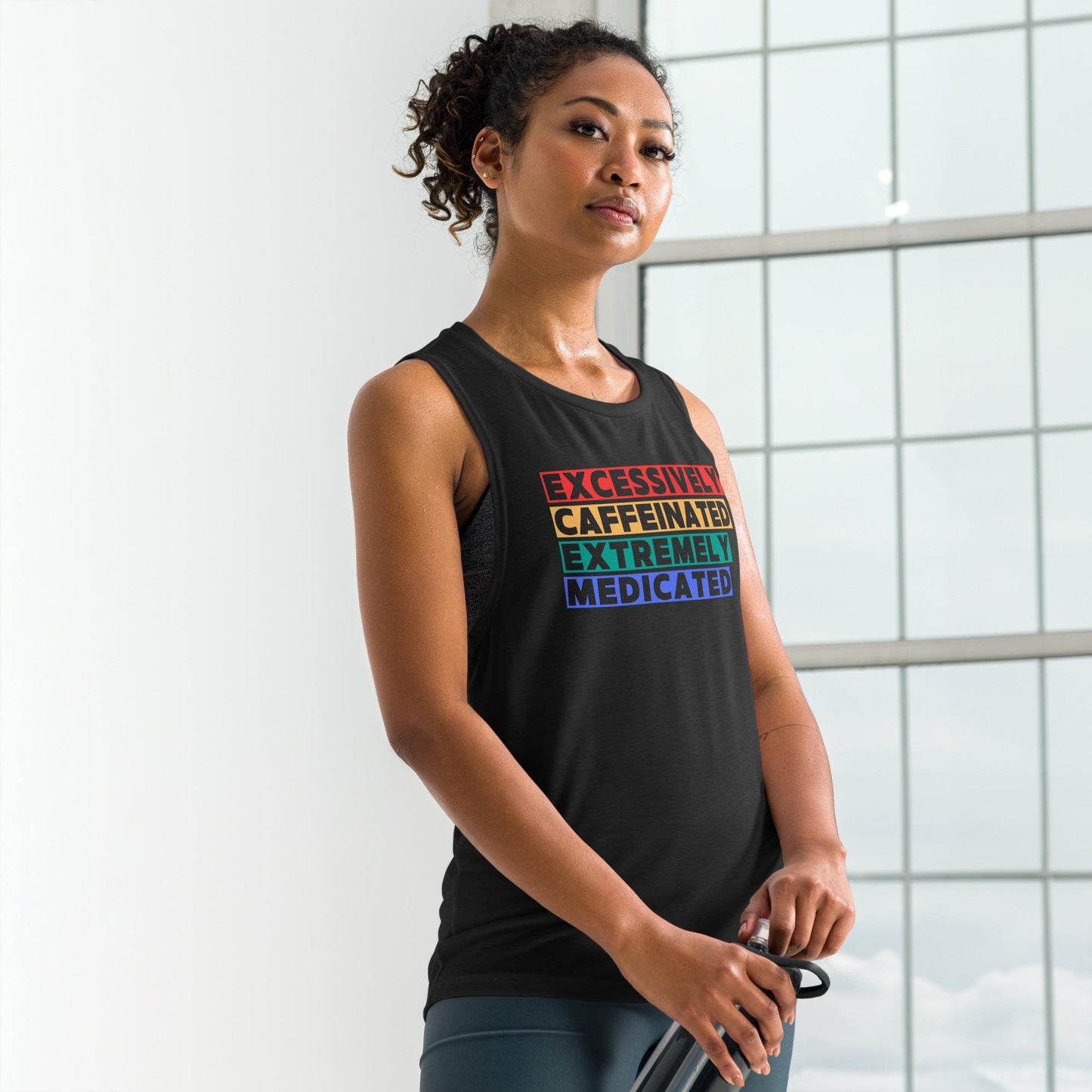 Funny Women Tank Top – Excessively Caffeinated Heavily Medicated – Coffee Lovers