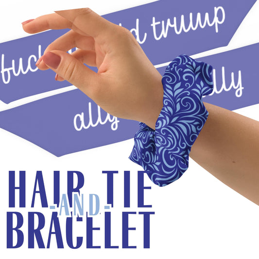 Blue Ally Bracelet - Recycled Fabric Hair Scrunchie - Hair Tie Pony Tail Accessory