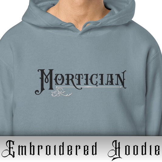 Embroidered Hoodie - Mortician - Gothic Font - Oversized - Comfy